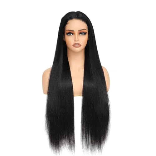 Leimlose Gerade Spitze Schließung Echthaar Perücke Für Frauen Brasilianische Remy Haar Transparente Spitze Natürliche Perücke 4X4 Glueless Wig 34inches#150% von Wjnvfioo