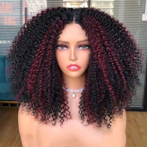 Lockige Lace-Front-Perücken Für Schwarze Frauen Kurzes Haar Vorgezupft Mit Babyhaar Natürliche Synthetische Verworrene Afro-Cosplay-Perücke Rot von Wjnvfioo