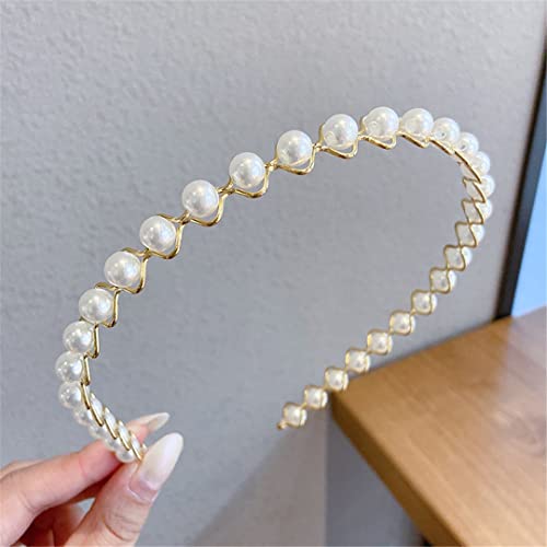 Mode Damen Perle Haarband Metall Stirnband Haarband Elastische Haar Zubehör Haarnadel Hochzeit Schmuck Headwear TS-3018-17 von Wjnvfioo