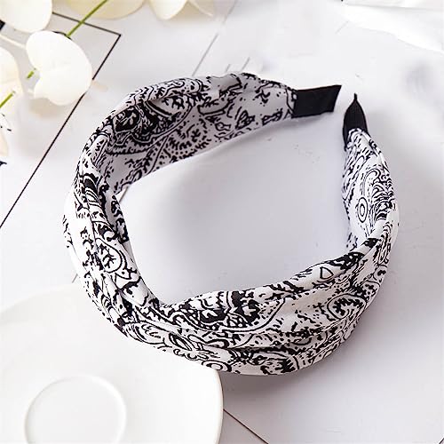 Mode Drucken Stirnband Breite Frauen Haarband Elastische Bogen Haar Hoop Bands Lünette Top Knoten Mädchen Haar Zubehör WEISS von Wjnvfioo