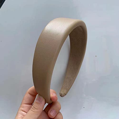 Mode Gepolsterte Pu Leder Stirnbänder Für Frauen Solide Bogen Knoten Breite Lünette Haarbänder Mädchen Haar Hoop Haarband Haar Zubehör Geschenk 0484-5-khaki von Wjnvfioo