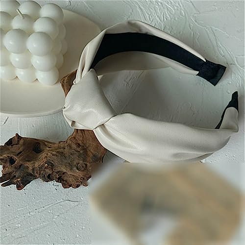 Mode Gepolsterte Pu Leder Stirnbänder Für Frauen Solide Bogen Knoten Breite Lünette Haarbänder Mädchen Haar Hoop Haarband Haar Zubehör Geschenk 2-beige von Wjnvfioo