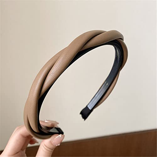 Mode Haar Hoop Haarbänder Für Frauen Mädchen Blume Einfarbig Stirnbänder Breite Haarband Haar Zubehör Headwear PU leder braun von Wjnvfioo