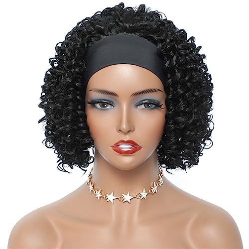 Natürliche Schwarze Kurze Lockige Haar-Stirnband-Perücken Für Schwarze Frauen Verworrene Wasser-Perücken Synthetische Wraps-Perücken Cosplay #1B 10inches von Wjnvfioo