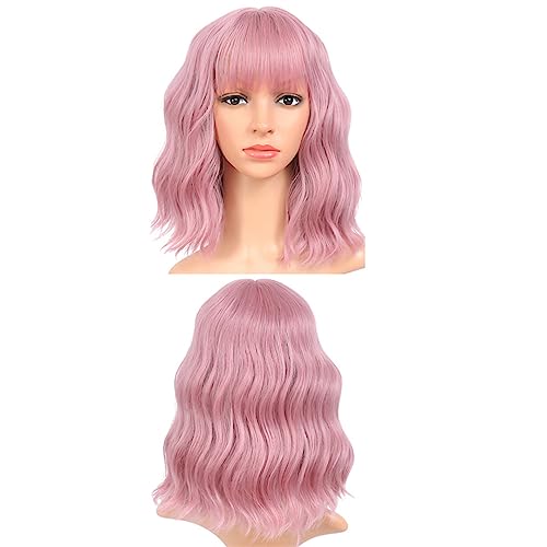 Ombre Burgunderrote Kurze Gewellte Perücken Für Weiße Frauen Afroamerikanische Synthetische Perücken Mit Pony Hitze-Cosplay-Perücken Pink 14inches von Wjnvfioo