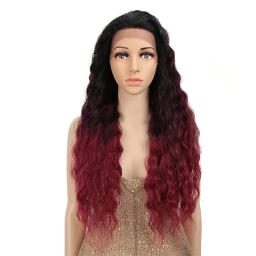 Ombre Long Synthetics Für Frauen Supper Deep Natural Wave Hair Hitzebeständiges Faserhaar TT1B-BUG 130%#13X4 27inch von Wjnvfioo