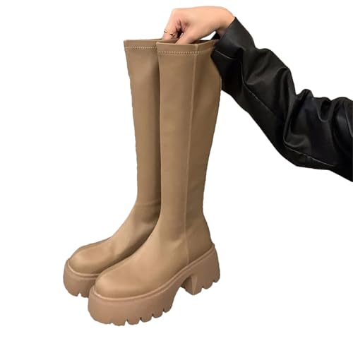 Plateau Damen kniehohe Stiefel Mode Reißverschlüsse Herbst Winter Dicker Absatz Damen Ritter Lange Booties von Wjnvfioo