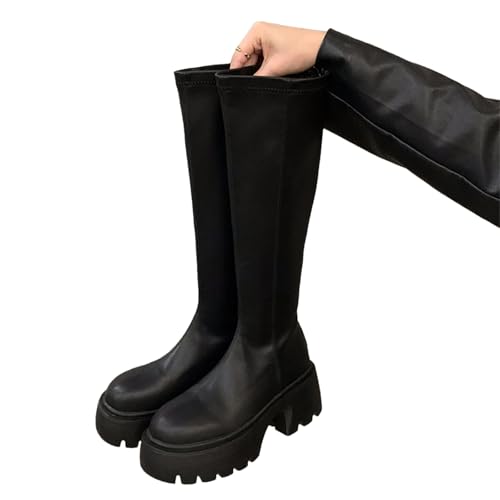 Plateau Damen kniehohe Stiefel Mode Reißverschlüsse Herbst Winter Dicker Absatz Damen Ritter Lange Booties von Wjnvfioo