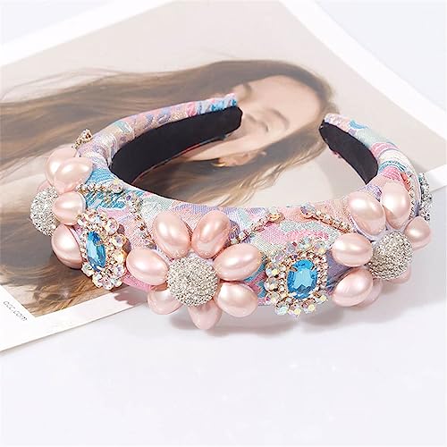 Rosa Farbe Strass Stirnband Barock Mode Kristall Perlen Stirnband Für Frauen AY02-Pink von Wjnvfioo