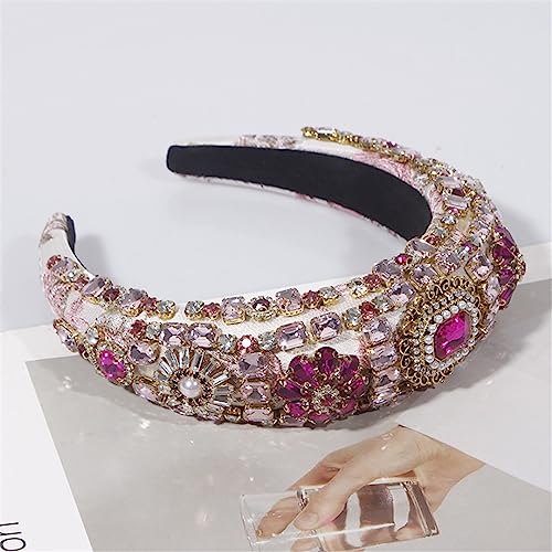 Rosa Farbe Strass Stirnband Barock Mode Kristall Perlen Stirnband Für Frauen AY07-Pink von Wjnvfioo