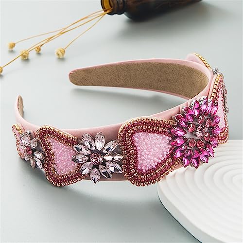 Rosa Stirnband Strass Kristall Haarband Perlen Stickerei Lünette Headwear Schwamm Gepolstert Stirnband Braut Party Haar FG997 von Wjnvfioo