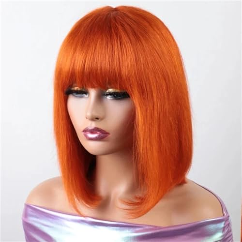 Rote Kurze Bob-Perücken Mit Pony, Brasilianisches Glattes Haar, Bob-Perücken Für Frauen, Leimlose Perücken Orange 10inch#180% von Wjnvfioo