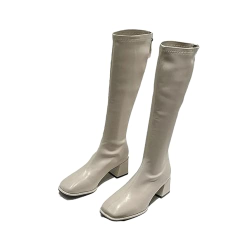 Slim Damen Hohe Stiefel Mode Frauen Kniehohe Stiefel High Heel Damenschuhe Winter Weiches Leder Lange Stiefel, Beige, 6 von Wjnvfioo