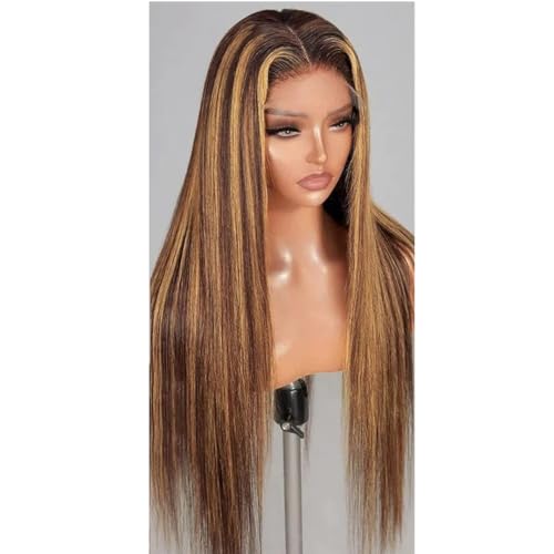 Spitze-Front-Perücken, Gerade Perücke, Echthaar-Perücken Für Frauen, Ombre-Spitze-Frontal-Perücke, Leimlose Synthetische Perücken 13x4 Lace Front Wig 34inches von Wjnvfioo