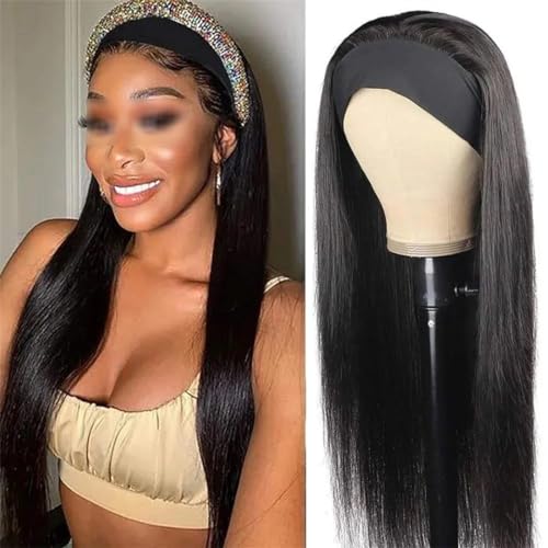 Stirnband-Perücke, Echthaar, Gerade, Leimfrei, Echthaar-Perücken Für Lange, Gerade Perücken Für Frauen, Naturhaar-Perücken 18inches von Wjnvfioo