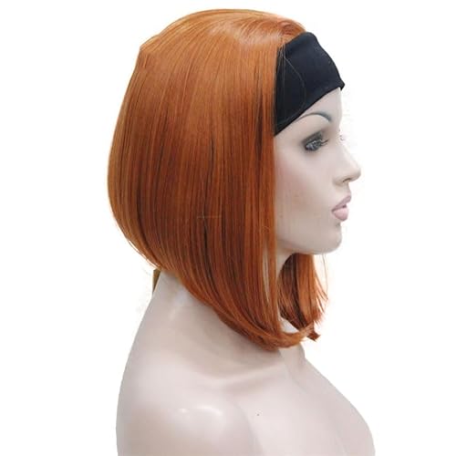 Süße Bob 3/4 Perücke Mit Stirnband Orange Braun Gerade Damen Kurze Halbhaar-Synthetikperücken 130A Orange red 10inches von Wjnvfioo