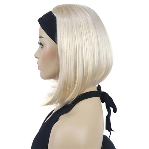 Süße Bob 3/4 Perücke Mit Stirnband Orange Braun Gerade Damen Kurze Halbhaar-Synthetikperücken 613 blonde 10inches von Wjnvfioo