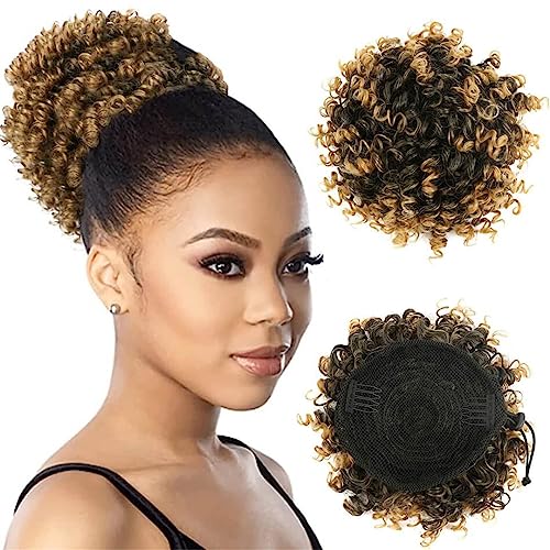 Synthetische Afro Puff Curly Chignon 12 Zoll Kurze Verworrene Lockige Kordelzug Pferdeschwanz Haarverlängerung Haarteile Für Frauen 1B-27 Medium#1 PC von Wjnvfioo