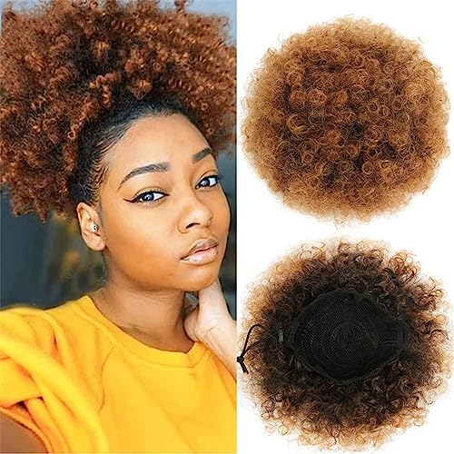 Synthetische Afro Puff Curly Chignon 12 Zoll Kurze Verworrene Lockige Kordelzug Pferdeschwanz Haarverlängerung Haarteile Für Frauen Afro 1B-30 Medium#1 PC von Wjnvfioo