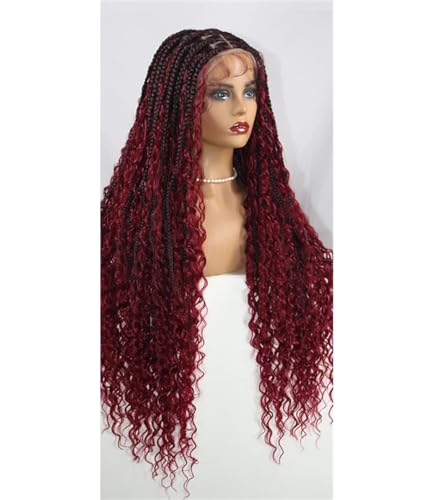 Synthetische Geflochtene Lace-Frontal-Perücken, Böhmische Geflochtene Perücke, Ombre Twists, Geflochtene Perücken Für Frauen 1B Burg 32inch Synthetische Geflochtene Lace-Frontal-Perücken, Böhmische Geflochtene Perücke, Ombre Twists, Geflochtene Perücken Für Frauen 1B Burg 32inch von Wjnvfioo