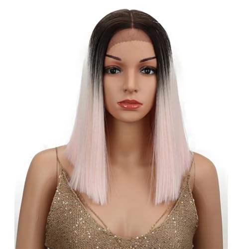 Synthetische Kurze Bob Gerade Haar 14 Zoll Ombre Highlights Farbe Cosplay Perücken Für Frauen Weiches Haar TT4-C20 14inch von Wjnvfioo