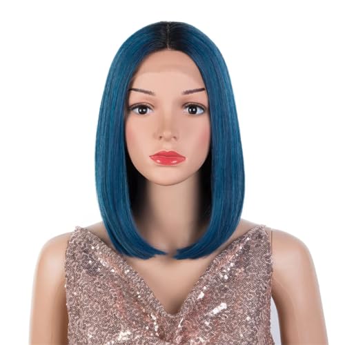 Synthetische Kurze Glatte Haarperücken Für Frauen, Hitzebeständige Faser-Cosplay-Perücken RT1B-TQBL 12inch von Wjnvfioo