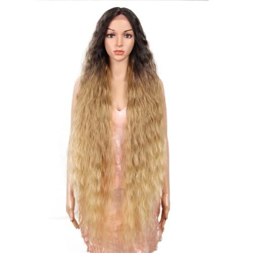 Synthetische Lange Lockige Welle Natürliche Haarperücken Ombre Blonde Perücken Für Frauen Cosplay Perücken TAT6-27-24E 150%42inch von Wjnvfioo