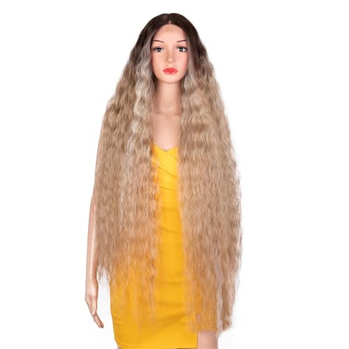 Synthetische Lange Lockige Welle Natürliche Haarperücken Ombre Blonde Perücken Für Frauen Cosplay Perücken TTHL6-23B-APRIC 150%42inch von Wjnvfioo