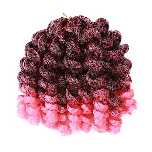 Synthetische Ombre Curl Crochet Braids Africa Braiding Haarverlängerungen Vorgedreht Für Schwarze Frauen 1B PINK 8inches#10Pcs/Lot von Wjnvfioo