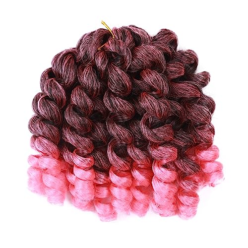 Synthetische Ombre Curl Crochet Braids Africa Braiding Haarverlängerungen Vorgedreht Für Schwarze Frauen 1B PINK 8inches#12Pcs/Lot von Wjnvfioo