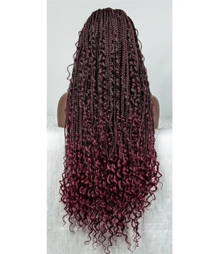Synthetische Spitze Geflochtene Perücken Cornrow Zöpfe Spitzenperücken Für Frauen Zopfperücken Box Zöpfe Spitzenperücke 1B-BUG 32inch von Wjnvfioo