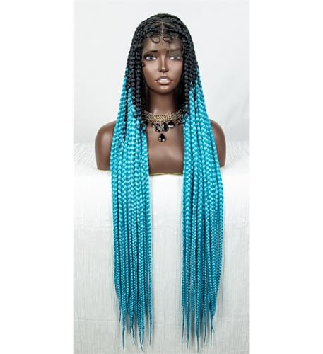 Synthetische Volle Spitze Geflochtene Perücken Cornrow Zöpfe Spitze Perücke Für Frauen Twist Braid Perücke Box Zöpfe Spitze Vorne Perücke 1B-BLUE 32inch von Wjnvfioo