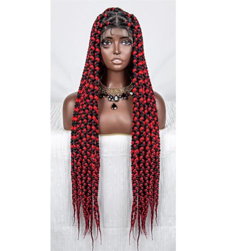 Synthetische Volle Spitze Geflochtene Perücken Cornrow Zöpfe Spitze Perücke Für Frauen Twist Braid Perücke Box Zöpfe Spitze Vorne Perücke 1B-RED 32inch von Wjnvfioo