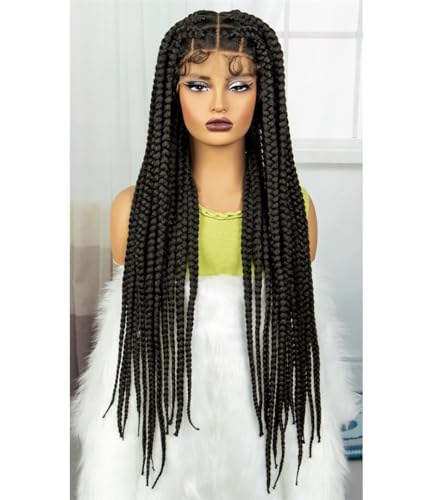 Synthetische Vollspitze-Geflochtene Perücken, Knotenlose Twist-Zöpfe-Perücken Für Frauen, Gerade, Geflochtene Spitzenperücke Mit Spitze Vorne #1B 32inch Synthetische Vollspitze-Geflochtene Perücken, Knotenlose Twist-Zöpfe-Perücken Für Frauen, Gerade, Geflochtene Spitzenperücke Mit Spitze Vorne #1B 32inch von Wjnvfioo