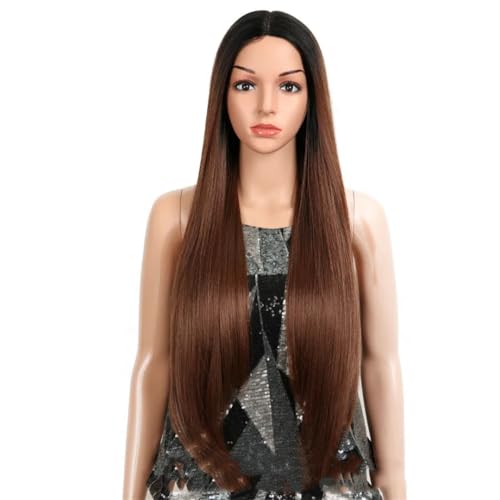 Synthetisches Faserhaar Für Frauen, Ombré-Haar Mit Dunklem Ansatz, Handgebundenes, Glattes Haar TT1B 30 150%##28inch von Wjnvfioo