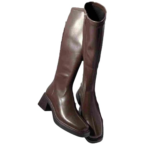 Vintage dicke Ferse Frauen kniehohe Stiefel Mode Seitliche Reißverschlüsse Schuhe Herbst Winter Damen Lange Stiefel von Wjnvfioo