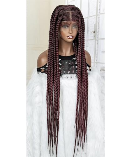 Volle Spitze Cornrow Zöpfe Synthetische Spitze Vorne Perücke Große Quadratische Knotenlose Box Zöpfe Perücke Haar Geflochtene Perücken Für Frauen 1B-BUG 36inch Volle Spitze Cornrow Zöpfe Synthetische Spitze Vorne Perücke Große Quadratische Knotenlose Box Zöpfe Perücke Haar Geflochtene Perücken Für Frauen 1B-BUG 36inch von Wjnvfioo