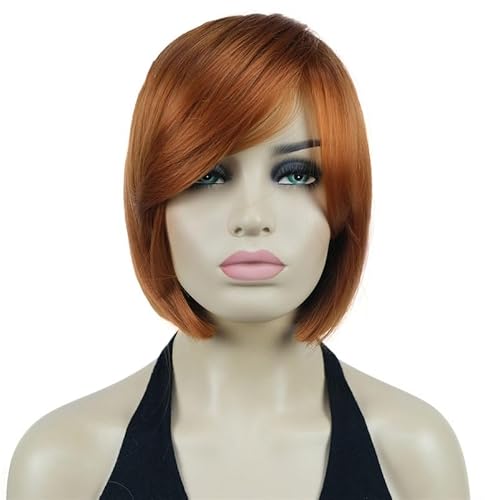 Weiße Blonde Bob-Perücke, Kurz, Glatt, Mit Seitlichem Pony, Synthetische Vollhaar-Perücken Für Damen 130A Orange red von Wjnvfioo