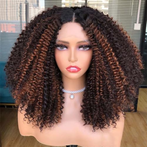 Weiße Lace-Front-Perücken Für Frauen Synthetische Perücke Kurze Bob-Perücke Afro-Verworrene Lockige Perücken Braunes Naturhaar Mit Clip von Wjnvfioo