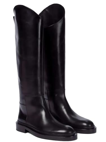 Wjnvfioo Damen Knight Boots Herbst und Winter Mode Runde Zehen Knielang Flach Leder Stiefel von Wjnvfioo