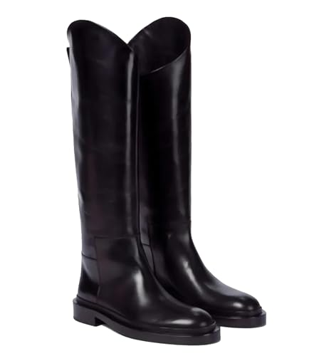Wjnvfioo Damen Knight Boots Herbst und Winter Mode Runde Zehen Knielang Flach Leder Stiefel von Wjnvfioo