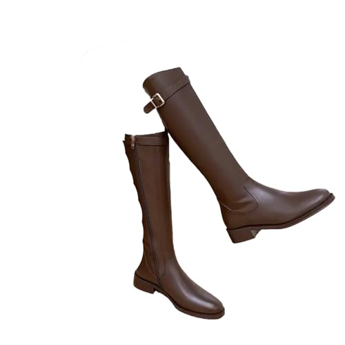 Wjnvfioo Damen Schwarz Elegant mit Niedrigen Absätzen Schuhe für Frauen Lange Braune Stiefel Winter Kniehohe Stiefel von Wjnvfioo