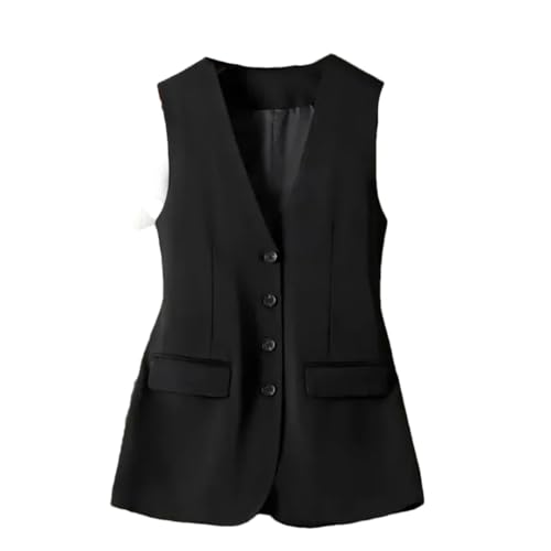 Wjnvfioo Damen Weste Jacke Mode Ärmellos Knöpfe Blazer Lange Westen Mantel Büro Lady Weste Tops, Schwarz , XL von Wjnvfioo