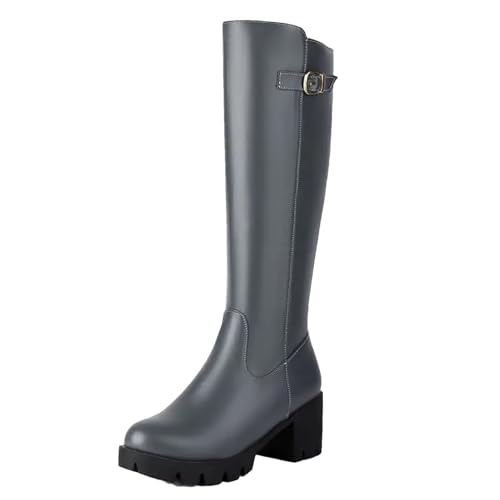 Wjnvfioo Damen Winter Motorradstiefel Frauen Runde Zehen Blockabsatz Stiefel von Wjnvfioo