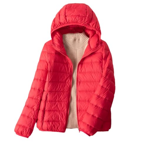 Wjnvfioo Frauen Herbst Daunenjacke Weiße Ente Unten Ultra Licht Mode Mit Kapuze Halten Warm Puffer Jacke, Rot (Big Red), 36 von Wjnvfioo