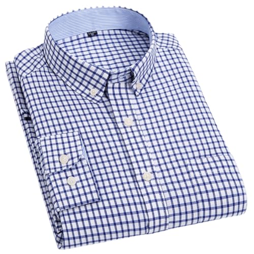 Wjnvfioo Frühling und Herbst Oxford Baumwolle Herren Langarm Hemd Weiß Sommer Streifen Plaid Business Casual Slim Fit, 21, Kragenweite: 43 von Wjnvfioo