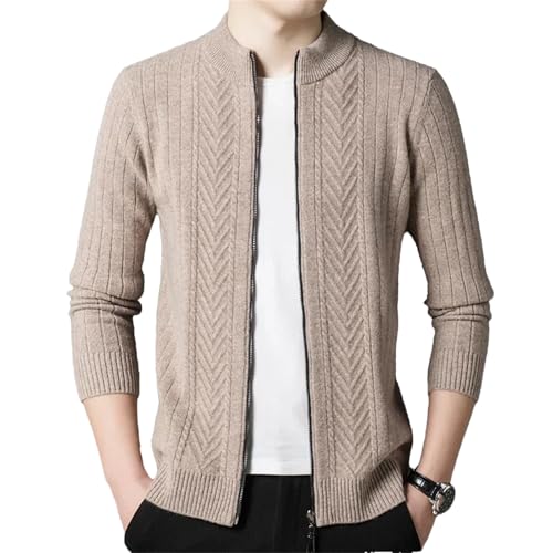 Wjnvfioo Herren Herbst Winter Kaschmir Pullover Reißverschluss Rundhalsausschnitt Pullover Cardigan Verdickte Wolle Sweater, Helles Reisbraun-Grau, M von Wjnvfioo