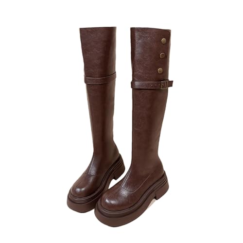 Wjnvfioo Vintage dicke Unterseite Frauen Overknee-Stiefel Herbst Winter weiblich dicker Absatz Ritter lange Stiefel von Wjnvfioo