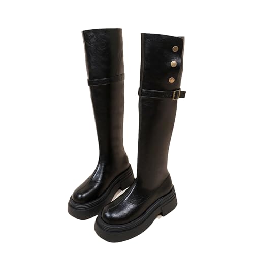 Wjnvfioo Vintage dicke Unterseite Frauen Overknee-Stiefel Herbst Winter weiblich dicker Absatz Ritter lange Stiefel von Wjnvfioo