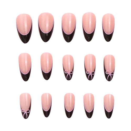 24 Stück Mandelnägel Zum Aufdrücken Vollständige Abdeckung Französische Nägel Zum Aufkleben Mit Schleifendesigns Glänzende Künstliche Nägel Für Frauen von Wjsdsg